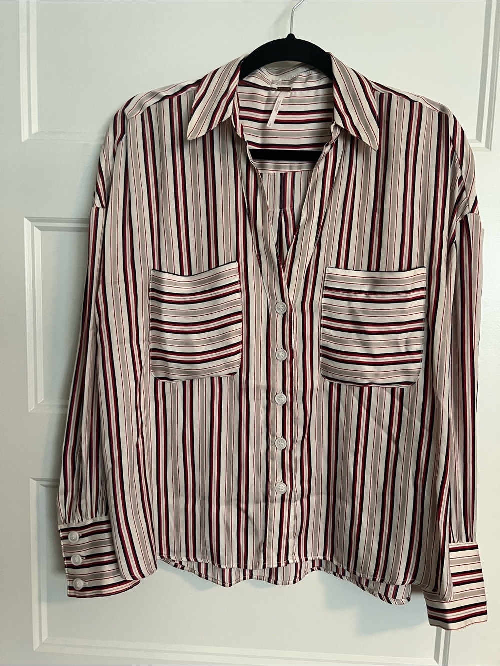 Free People Striped satin sz S Shirt in Cream and Burgundy